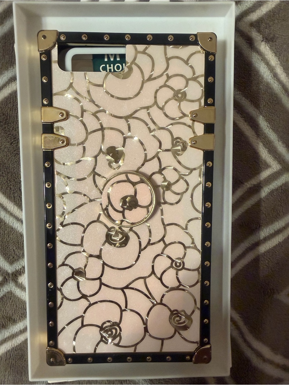 Floral Gold Accent Pink Phone Case with Ring